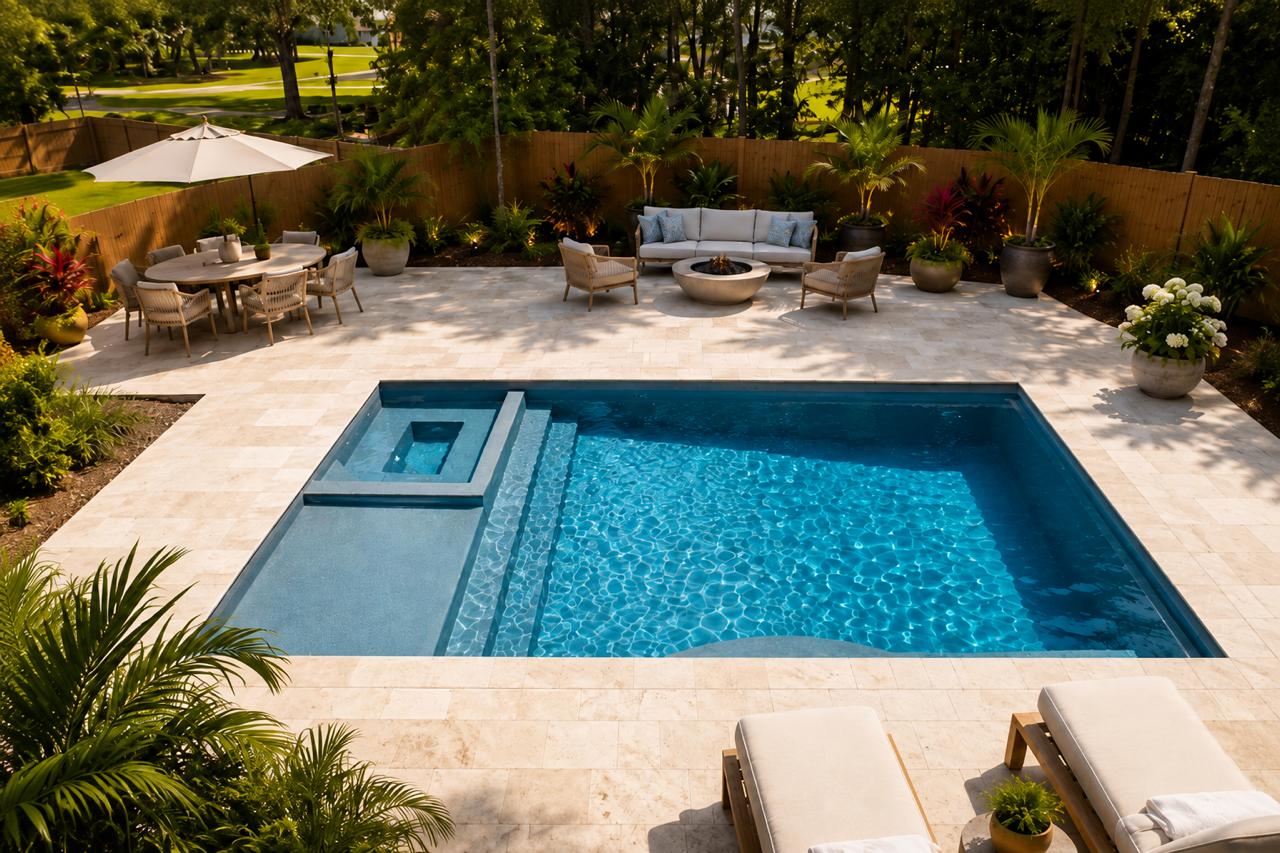 Completed San Juan fiberglass pool installation