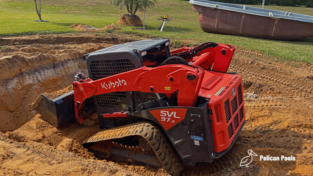 Excavation for Palm Beach fiberglass pool installation in Volusia County by Pelican Pools