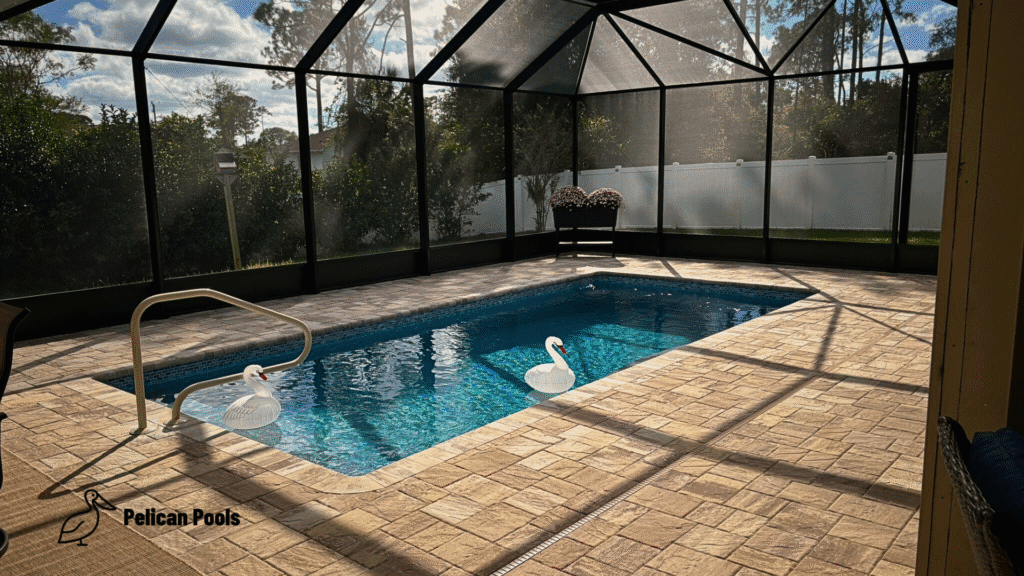 Minimalist backyard design framing the Wylela rectangle pool