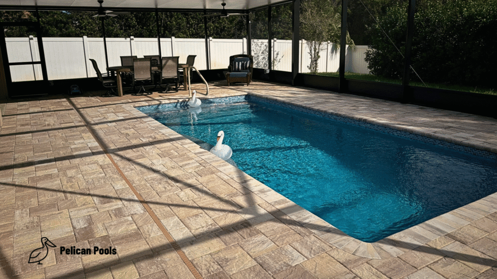 Deck jets arcing into the Wylela fiberglass pool