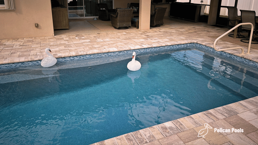 Evening Wylela pool with LED lighting creating a calm glow