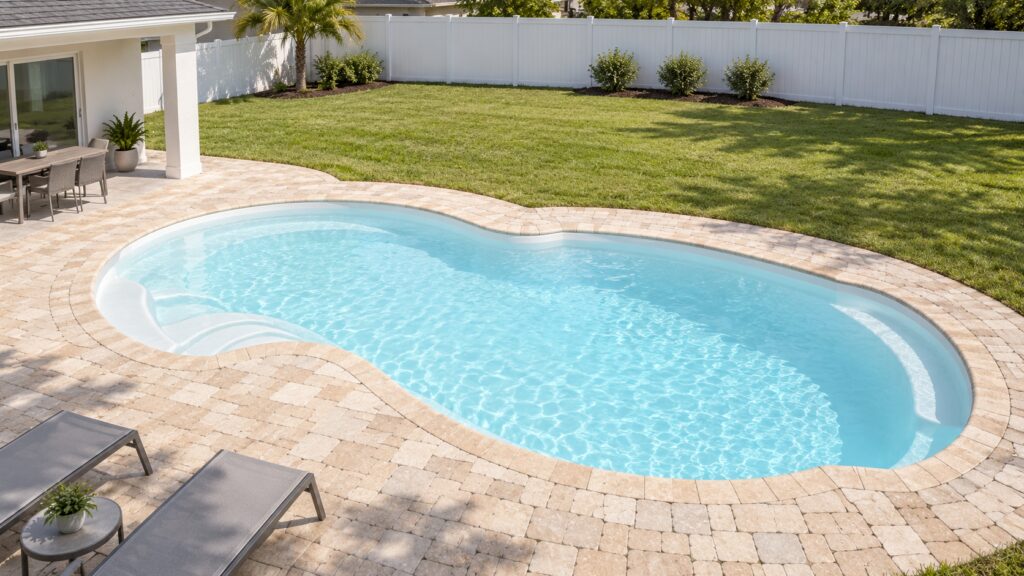 Atlantic pool in a mediterranean spa landscape with stone paving; digitally edited design inspiration.
